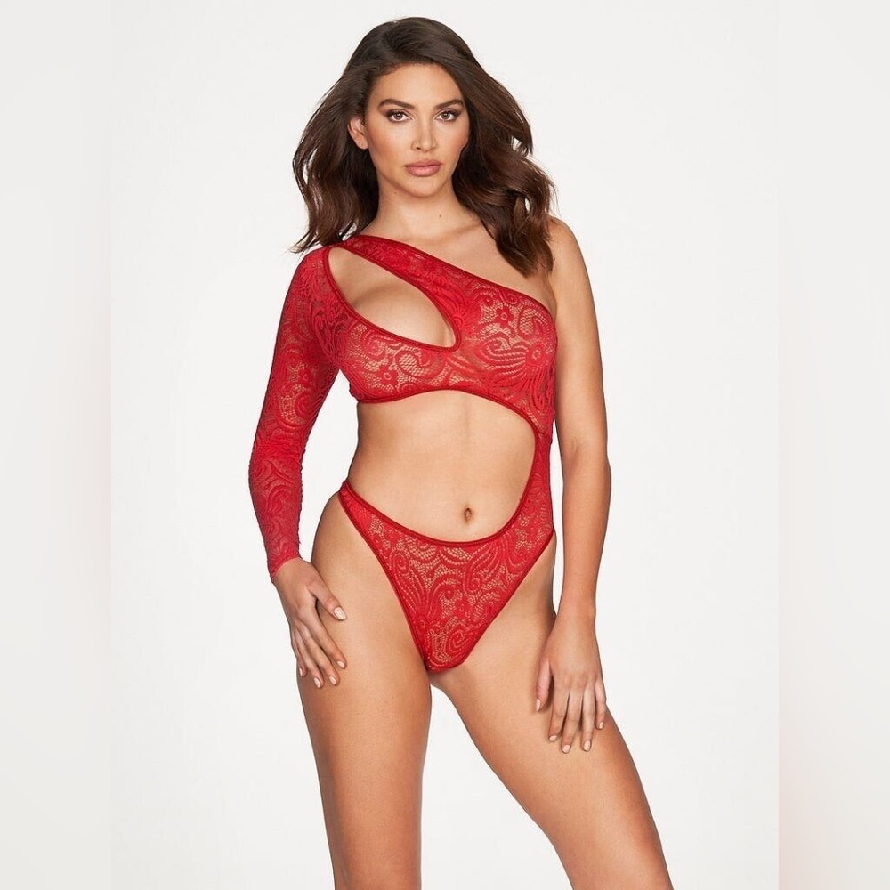 Fredericks of Hollywood Kerry Asymmetrical Lace Bodysuit - Picture 2 of 7